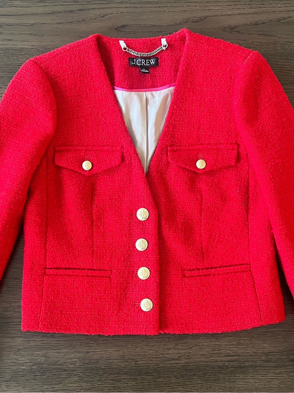J.Crew Festival Red Maritime Tweed Lady Jacket Gold Buttons Size 0 Preppy